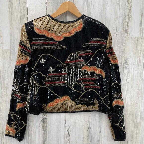 Vintage Judith Ann Creations Jacket Womens Medium Black Silk Beaded Sequined NEW - Picture 2 of 12